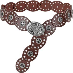 Hollow Disc Belt Western Leather Belt Boho Concho Belt Vintage Waist Belt for Wo